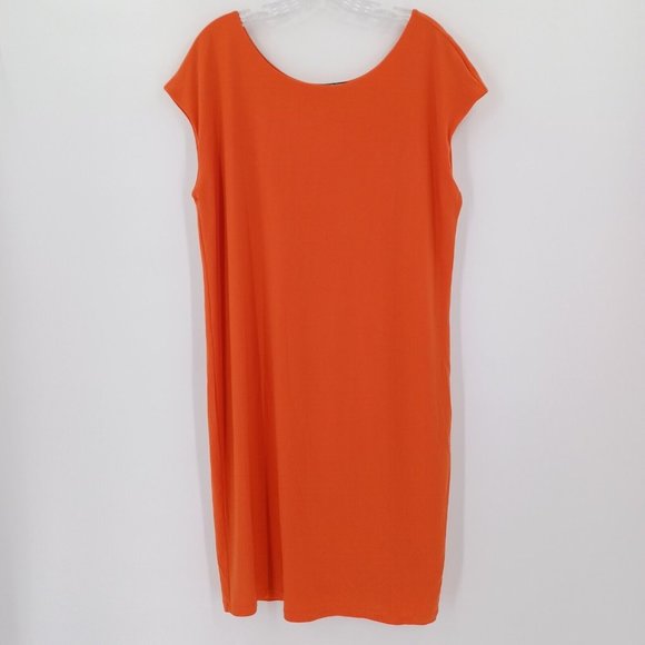 RALPH LAUREN L Orange Dress Sheath Fitting Lined Cap Sleeve Stretch Fall Heavy - Picture 3 of 12